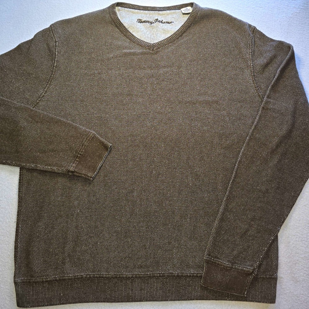 Tommy Bahama Paradise Ridge Silk Cotton V-Neck Sweater Mens Size L Brown Knit...